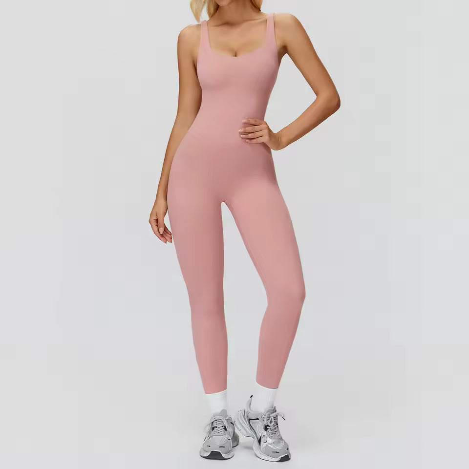 Macacão feminino de fitness e desporto, conjunto de ioga respirável e de secagem rápida, roupa desportiva feminina para ginásio com efeito push up.