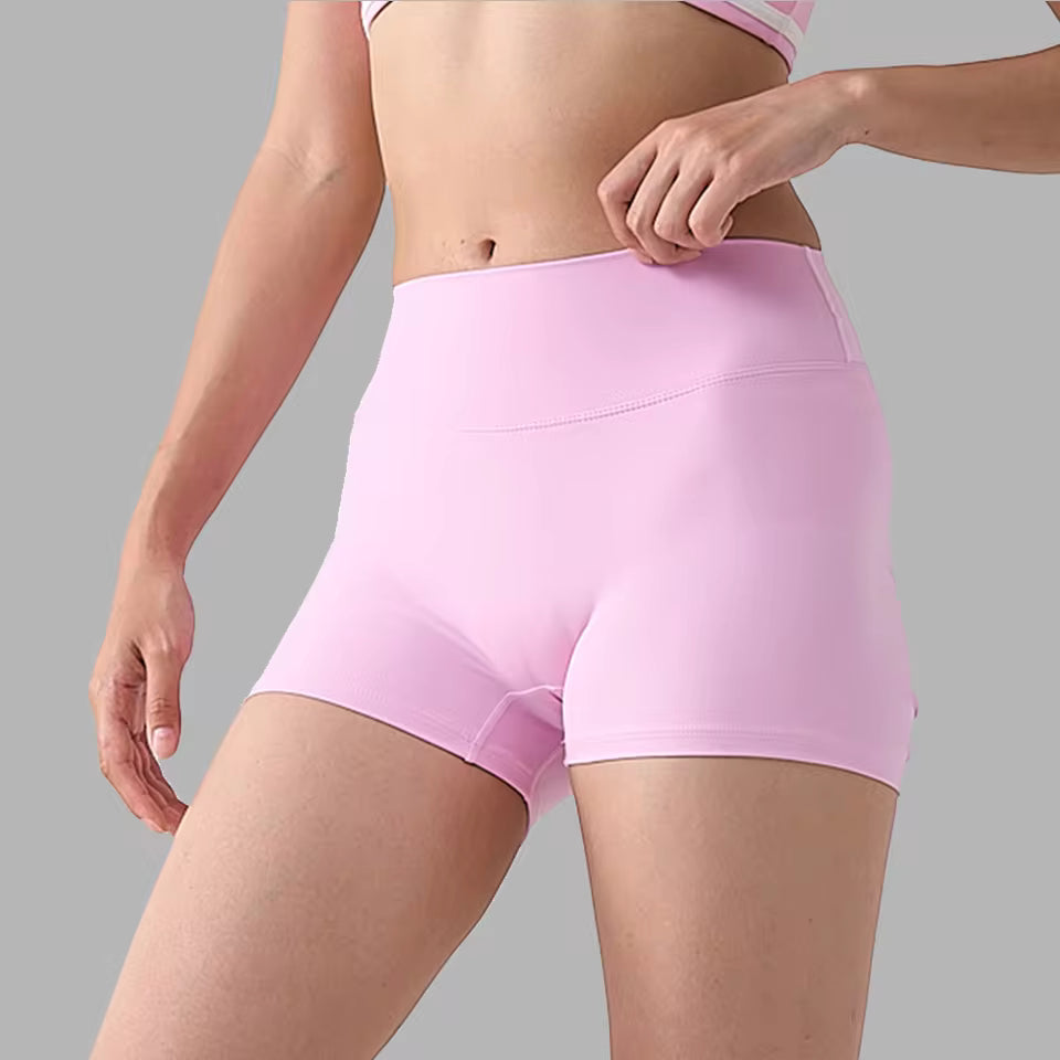Shorts desportivos femininos de cintura alta, cor sólida, macios, respiráveis e de secagem rápida, ideais para treino, ciclismo, yoga e ginásio