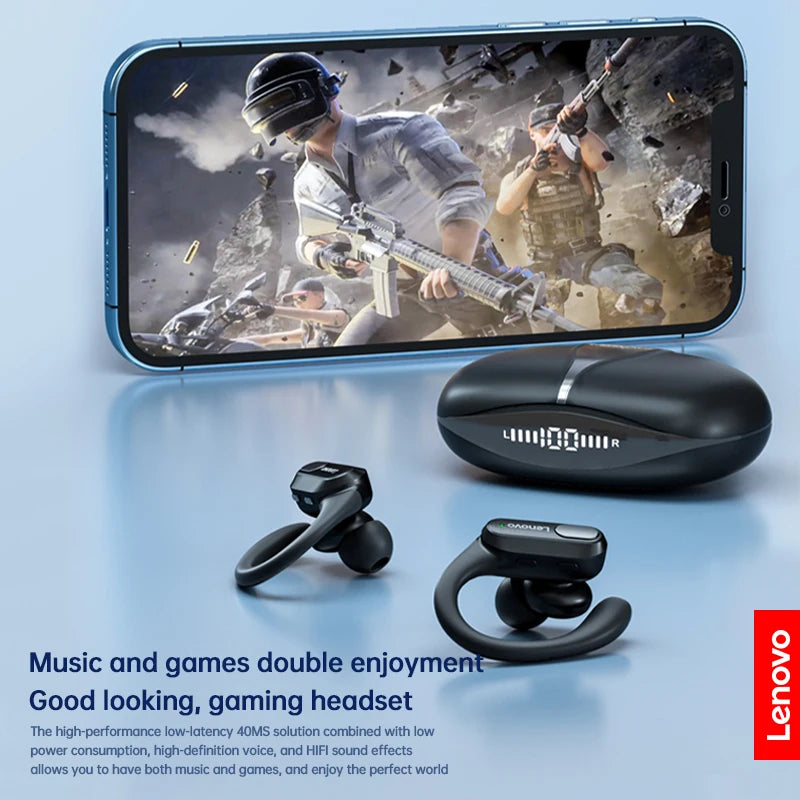 Auriculares Desportivos Sem Fios Lenovo XT80 Originais com Microfones, Ecrã LED de Energia e Som Estéreo HiFi Bluetooth 5.3 TWS