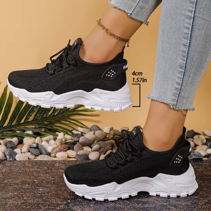 Ténis femininos respiráveis em malha — modelo casual, versátil e estilo “dad shoe”
