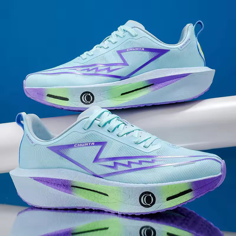 Ténis de corrida desportivos casuais e confortáveis — parte superior em tecido respirável, sola antiderrapante com amortecimento resistente ao desgaste, modelo com atacadores e biqueira arredondada, adequado para todas as estações