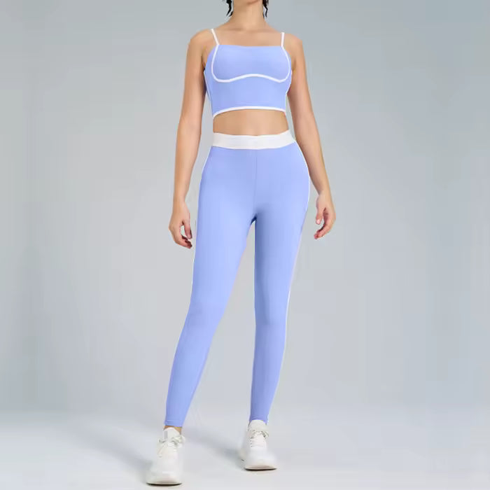 Conjunto feminino de ioga com 2 peças — roupa desportiva de ginásio, leggings fitness e top desportivo para treino.