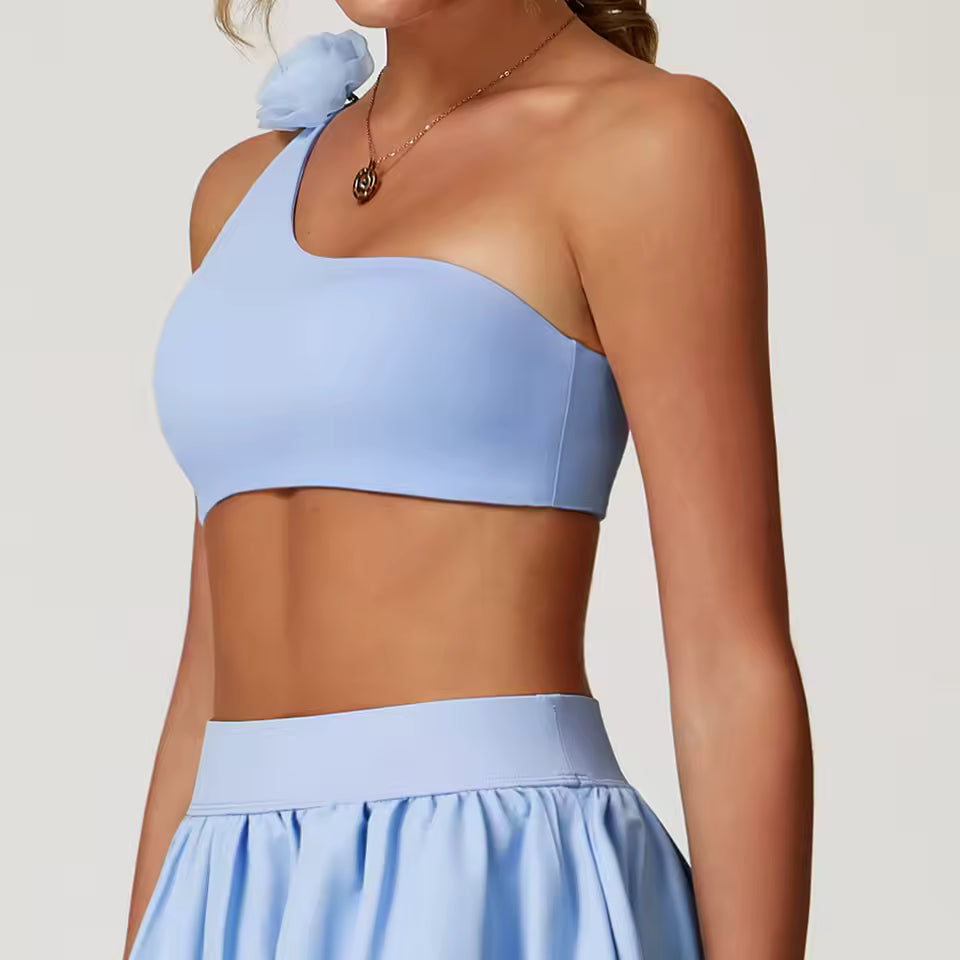 Sutiã desportivo feminino de um ombro só, push up, à prova de impacto, ideal para yoga, treino e corrida