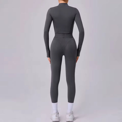 Conjunto de yoga feminino, fato desportivo de uma peça, macacão de secagem rápida com mangas compridas, roupa de treino e yoga para mulher.