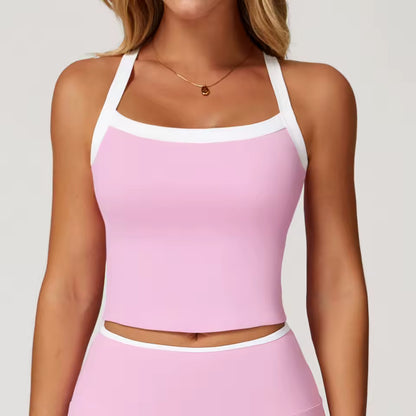 Sutiã Desportivo Feminino com Costas em Cruz — Respirável, Antichoque, Ideal para Treino, Corrida, Fitness e Yoga, com Efeito Push Up e Design em Bloco de Cores