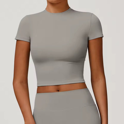 Top desportivo feminino de manga curta, respirável, ideal para yoga, treino, corrida e ginásio