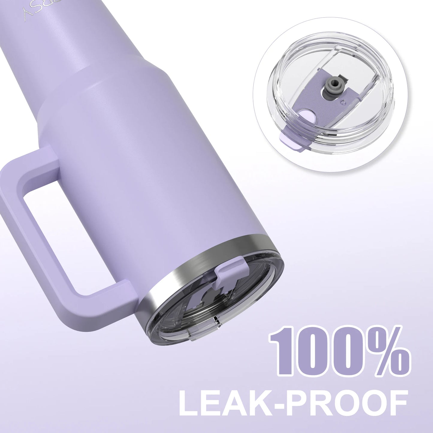 Copo térmico de aço inoxidável de grande capacidade, com alça e canudo, 30/40 oz, caneca de café com isolamento a vácuo de parede dupla.