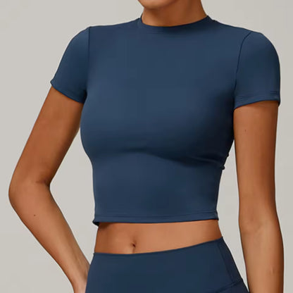 Top desportivo feminino de manga curta, respirável, ideal para yoga, treino, corrida e ginásio