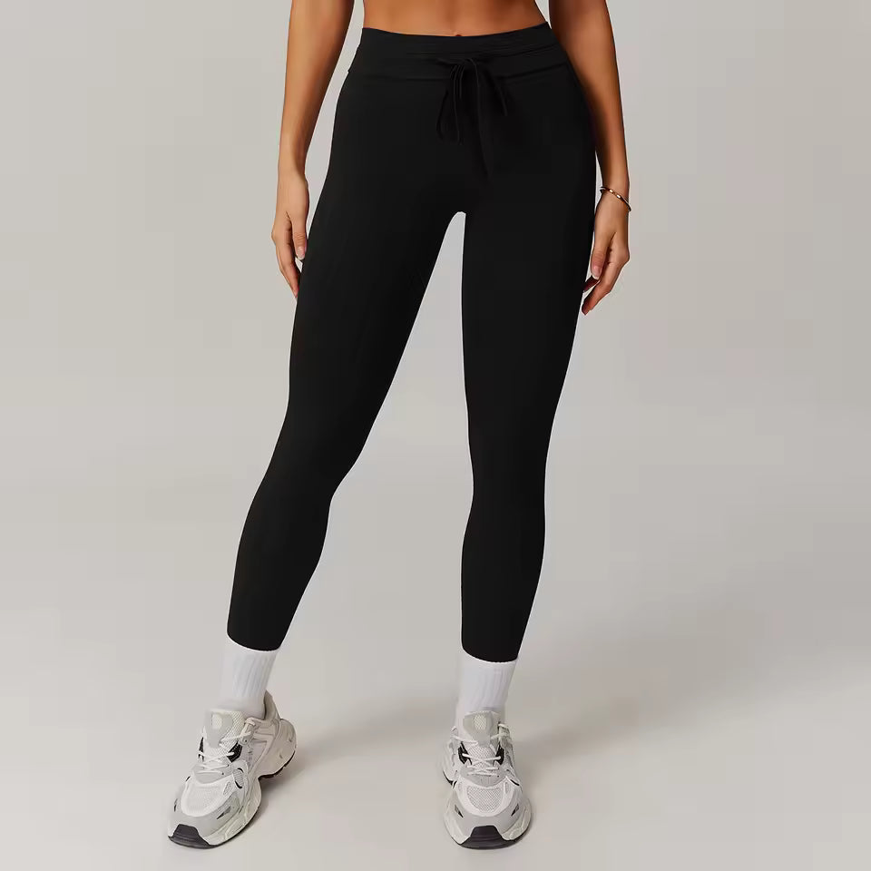 Leggings desportivas de cintura alta com cordão, efeito push up e levantamento dos glúteos, ideais para yoga, treino, corrida e uso no ginásio