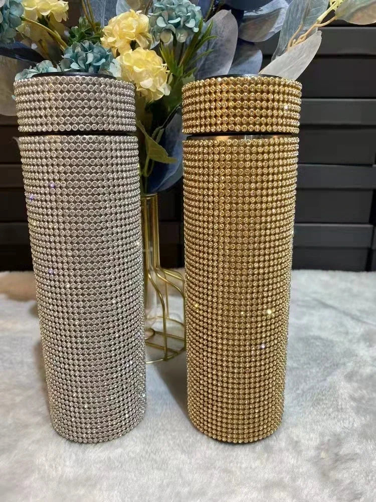 Garrafa Térmica 500 ml em Aço Inoxidável – Isolamento a Vácuo com Acabamento em Diamante, Ideal para Viagem e Presente