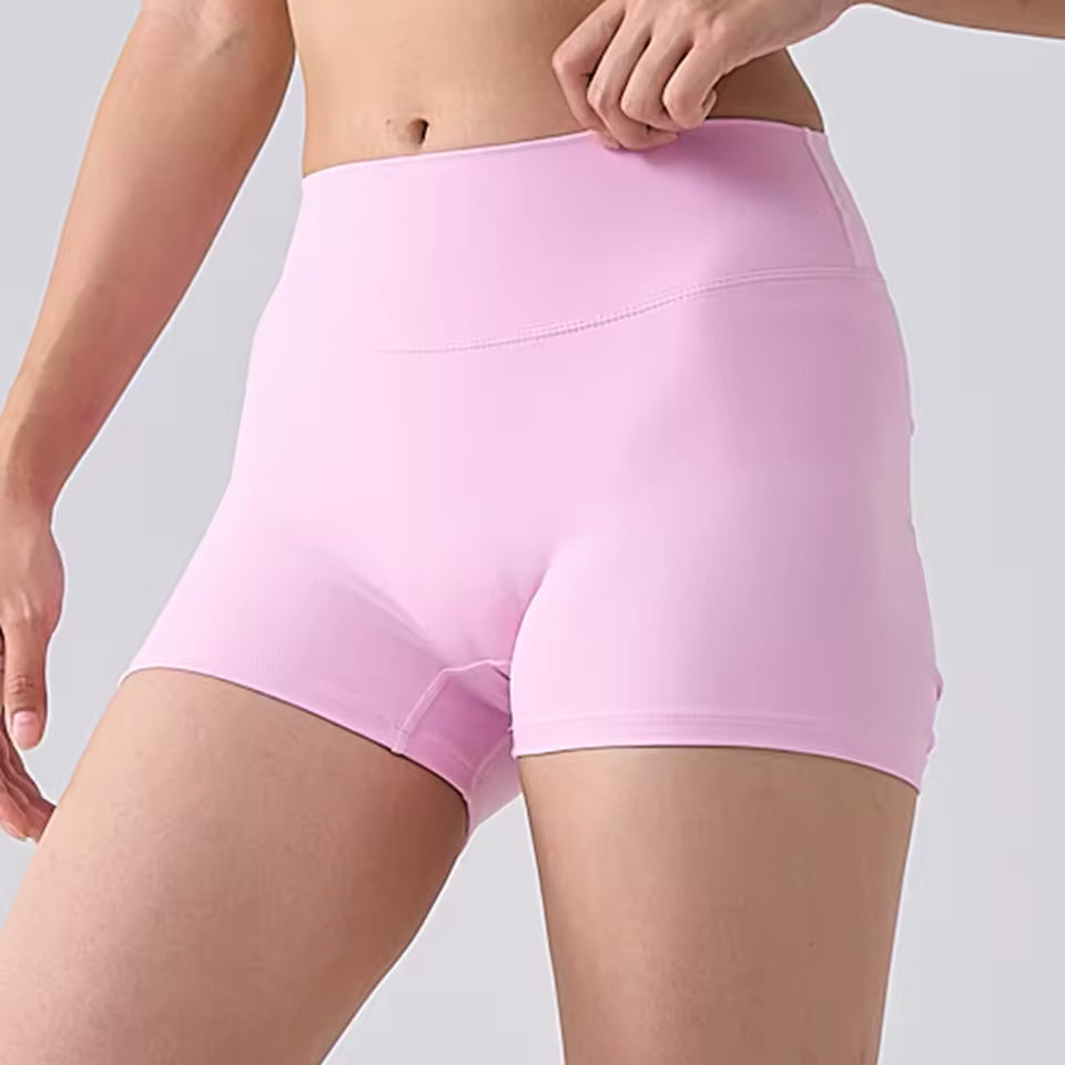 Shorts desportivos femininos de cintura alta, cor sólida, macios, respiráveis e de secagem rápida, ideais para treino, ciclismo, yoga e ginásio