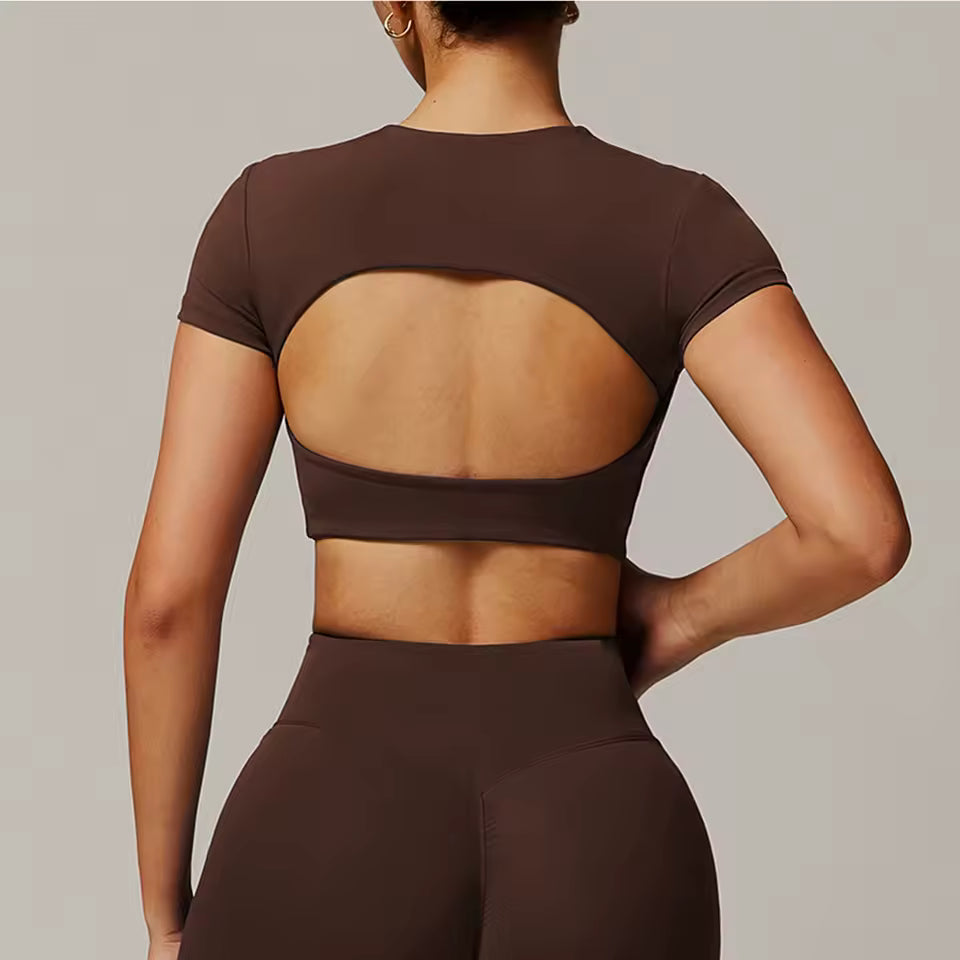 Top Desportivo Feminino de Yoga — Camisola de Manga Curta para Treino, Corrida e Fitness, Roupa de Ginásio e Desporto