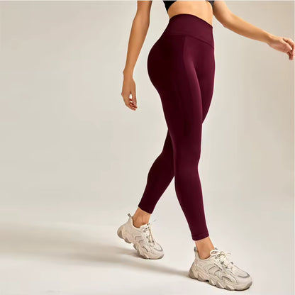 Leggings desportivas femininas de cintura alta, efeito “pele nua”, push up, ideais para yoga, corrida e treino no ginásio