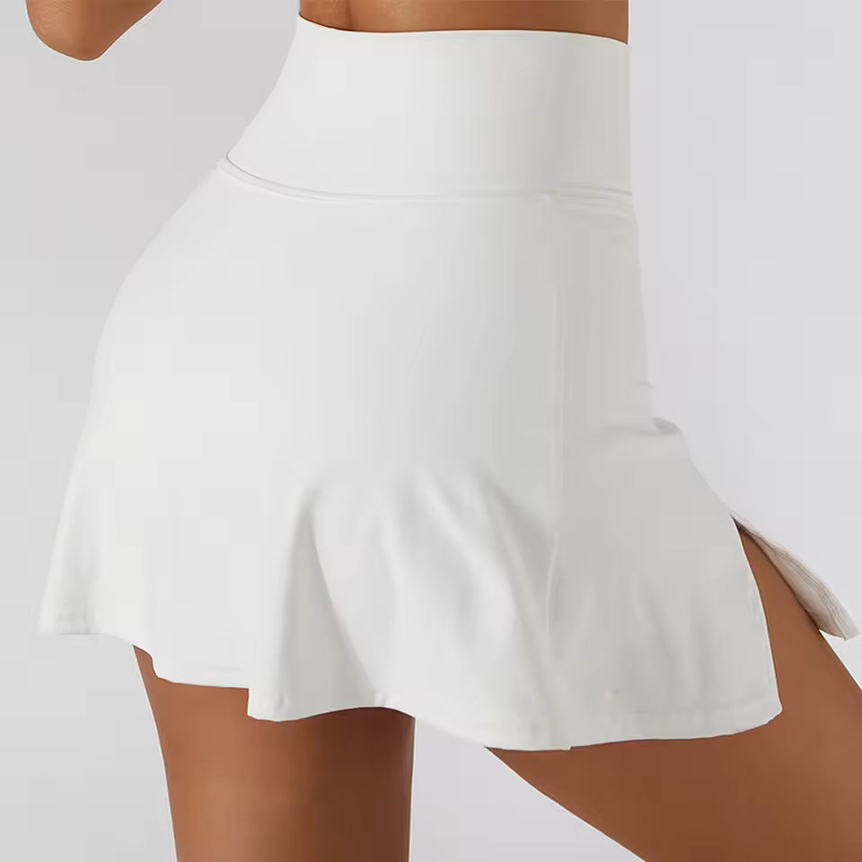 Saia desportiva feminina curta, com shorts integrados, ideal para yoga, treino, corrida e fitness