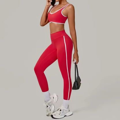 Conjunto feminino de treino com 2 peças — roupa desportiva de ioga, leggings e sutiã desportivo com efeito push up para ginásio e fitness.