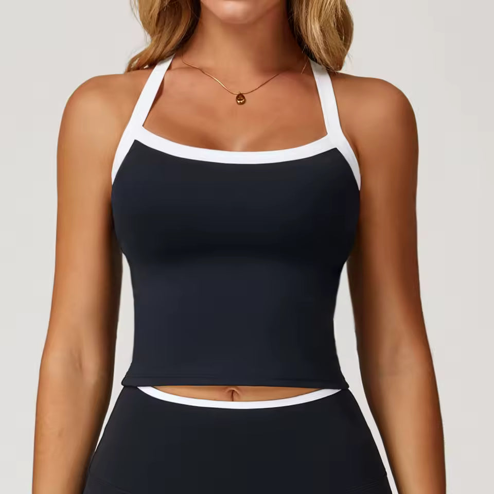 Sutiã Desportivo Feminino com Costas em Cruz — Respirável, Antichoque, Ideal para Treino, Corrida, Fitness e Yoga, com Efeito Push Up e Design em Bloco de Cores