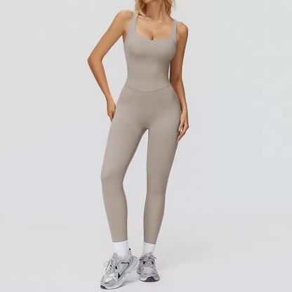 Macacão feminino de fitness e desporto, conjunto de ioga respirável e de secagem rápida, roupa desportiva feminina para ginásio com efeito push up.