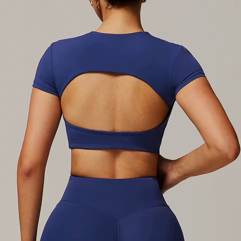 Top Desportivo Feminino de Yoga — Camisola de Manga Curta para Treino, Corrida e Fitness, Roupa de Ginásio e Desporto