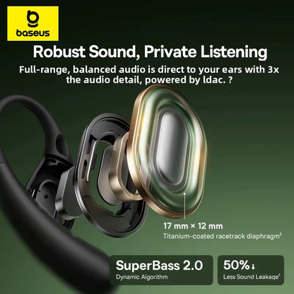 Baseus Eli Sport 2 – Auscultadores Sem Fios de Orelha Aberta Bluetooth 6.0, OWS, Áudio de Alta Resolução com LDAC e Ganchos Desportivos