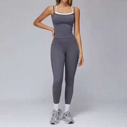 Conjunto de yoga feminino 2 peças: sutiã desportivo e roupas de treino de mangas curtas — ideal para ginásio, corrida e prática de yoga.