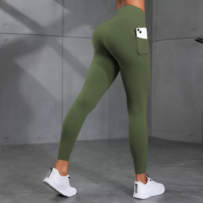 Leggings desportivas femininas com bolso e estampado camuflado, de cintura alta e efeito push-up, ideais para corrida, fitness, yoga e atividades ao ar livre, à prova de agachamento.