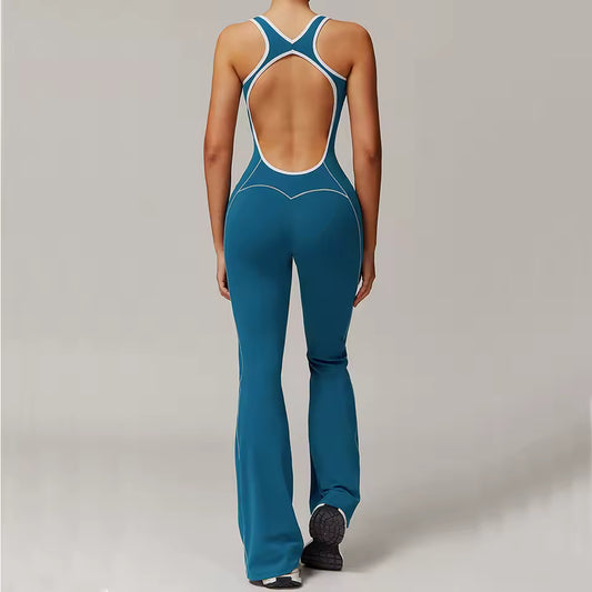 Macacão feminino de treino — peça única sem mangas para ioga e fitness, com efeito push-up, ideal para ginásio, corrida e atividades desportivas