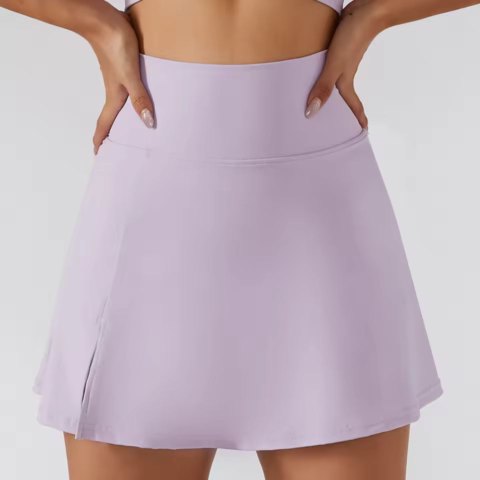 Saia desportiva feminina curta, com shorts integrados, ideal para yoga, treino, corrida e fitness