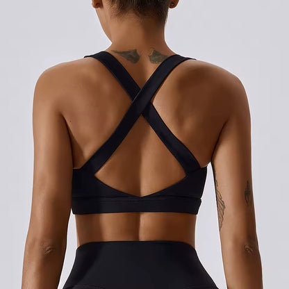 Top Desportivo Feminino com Alças Cruzadas — Sutiã de Yoga com Almofada, Elástico e Confortável, Ideal para Corrida, Ginásio e Treino de Fitness