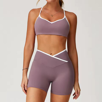 Conjunto de ioga feminino de 2 peças — roupa de treino, agasalho desportivo, calças de cintura subida e boca de sino, estilo sexy e fitness.