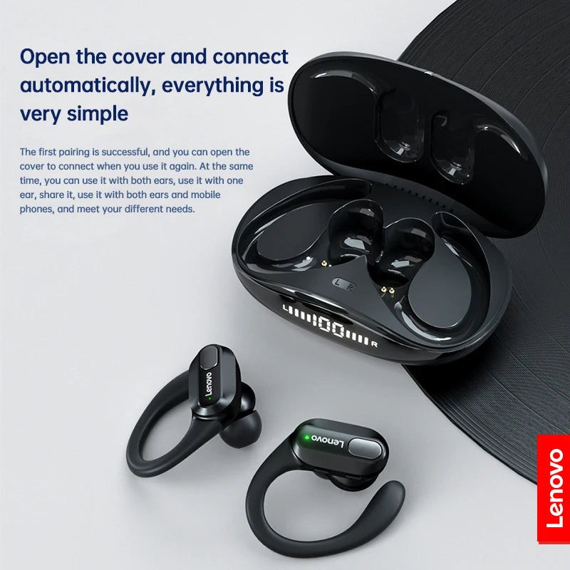Auriculares Desportivos Sem Fios Lenovo XT80 Originais com Microfones, Ecrã LED de Energia e Som Estéreo HiFi Bluetooth 5.3 TWS
