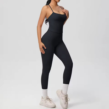Conjunto desportivo feminino 2 peças — agasalho de ioga sem mangas, com sutiã desportivo e macacão de treino, ideal para fitness, ginásio e atividades físicas