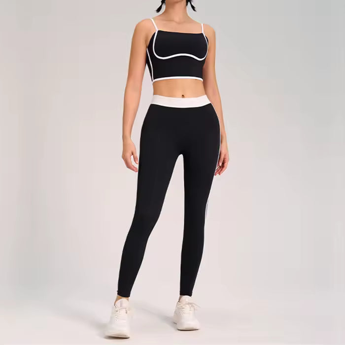 Conjunto feminino de ioga com 2 peças — roupa desportiva de ginásio, leggings fitness e top desportivo para treino.