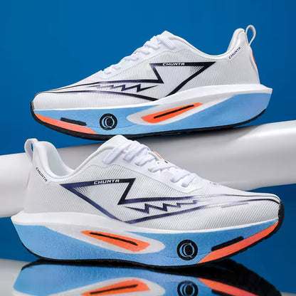 Ténis de corrida desportivos casuais e confortáveis — parte superior em tecido respirável, sola antiderrapante com amortecimento resistente ao desgaste, modelo com atacadores e biqueira arredondada, adequado para todas as estações