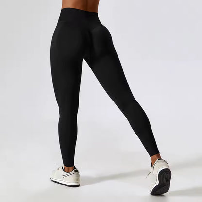 Leggings de ioga para mulher sem costuras, leggings de fitness para corrida e ciclismo, cintura cruzada, leggings desportivas de cintura subida para treino no ginásio.