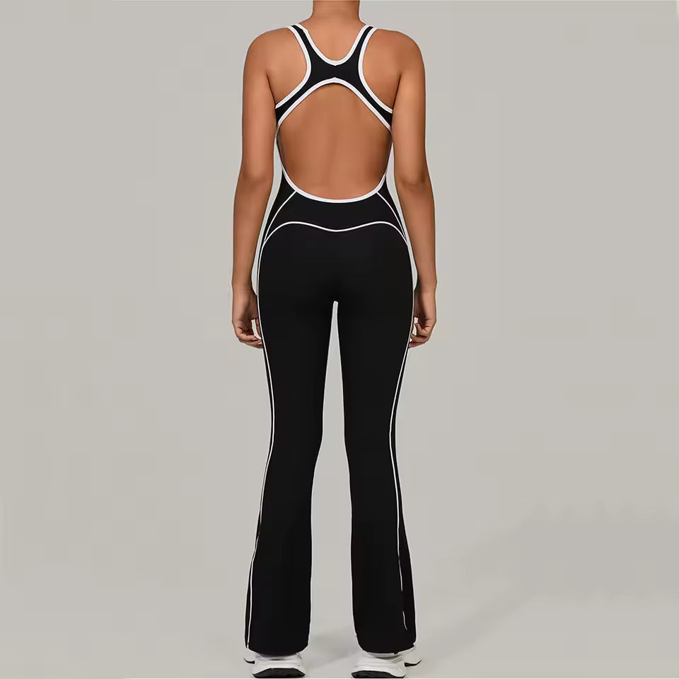 Macacão de ginástica feminino, macacão de fitness para corrida, fato desportivo feminino, roupa de yoga com blocos de cor, conjunto de treino e vestuário desportivo.