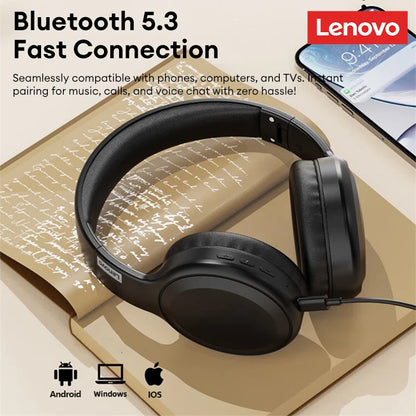 🎧 Auscultadores Gaming Lenovo TH30 Over-Ear Bluetooth Sem Fios — Som Estéreo 360°, Longa Autonomia e Baixa Latência