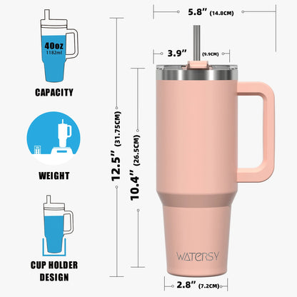 Copo WATERSY 20/30/40 onças com alça e palhinha, copo térmico em aço inoxidável de grande capacidade, caneca isolada a vácuo para carro e viagens
