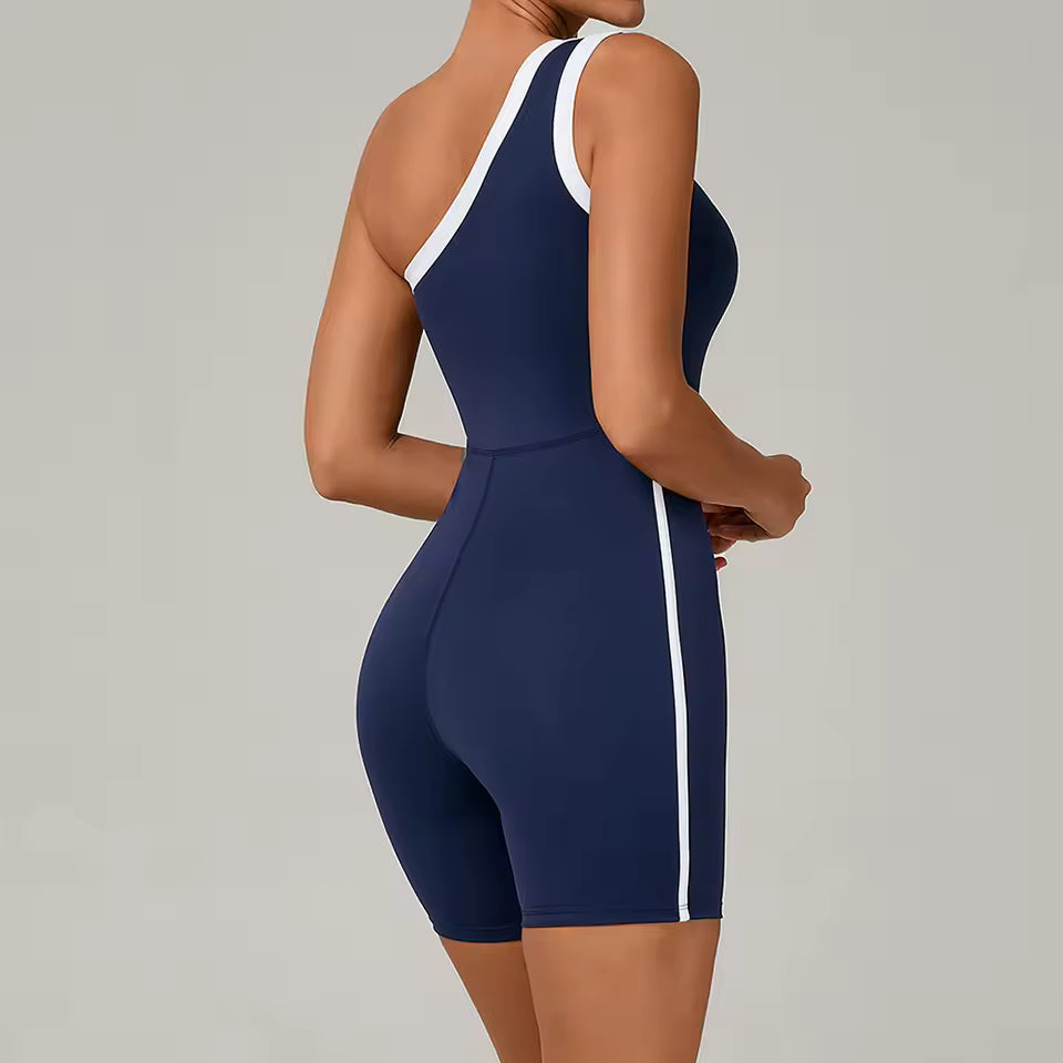 Macacão curto desportivo feminino — peça única de fitness e yoga, elegante e confortável para treino e ginásio