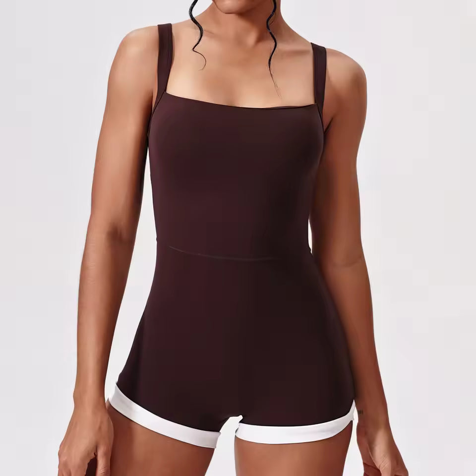 Macacão curto de yoga feminino, conjunto de uma peça com sutiã desportivo, roupa de ginásio e treino, macacão de fitness de secagem rápida.