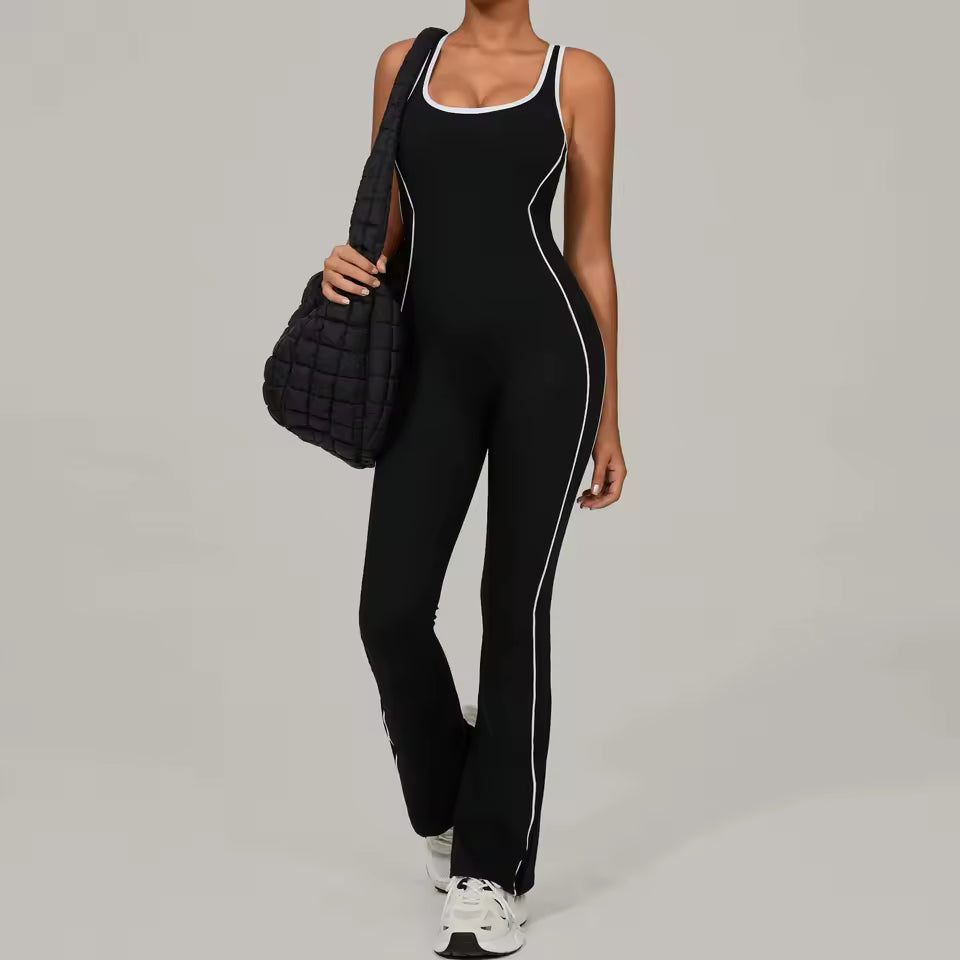 Macacão de ginástica feminino, macacão de fitness para corrida, fato desportivo feminino, roupa de yoga com blocos de cor, conjunto de treino e vestuário desportivo.