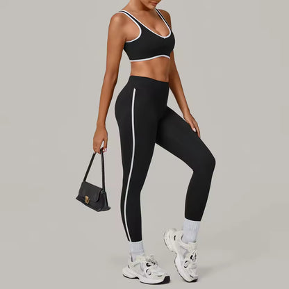 Conjunto feminino de treino com 2 peças — roupa desportiva de ioga, leggings e sutiã desportivo com efeito push up para ginásio e fitness.