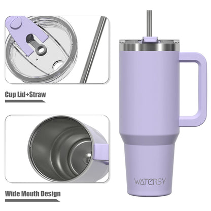 Copo térmico de aço inoxidável de grande capacidade, com alça e canudo, 30/40 oz, caneca de café com isolamento a vácuo de parede dupla.