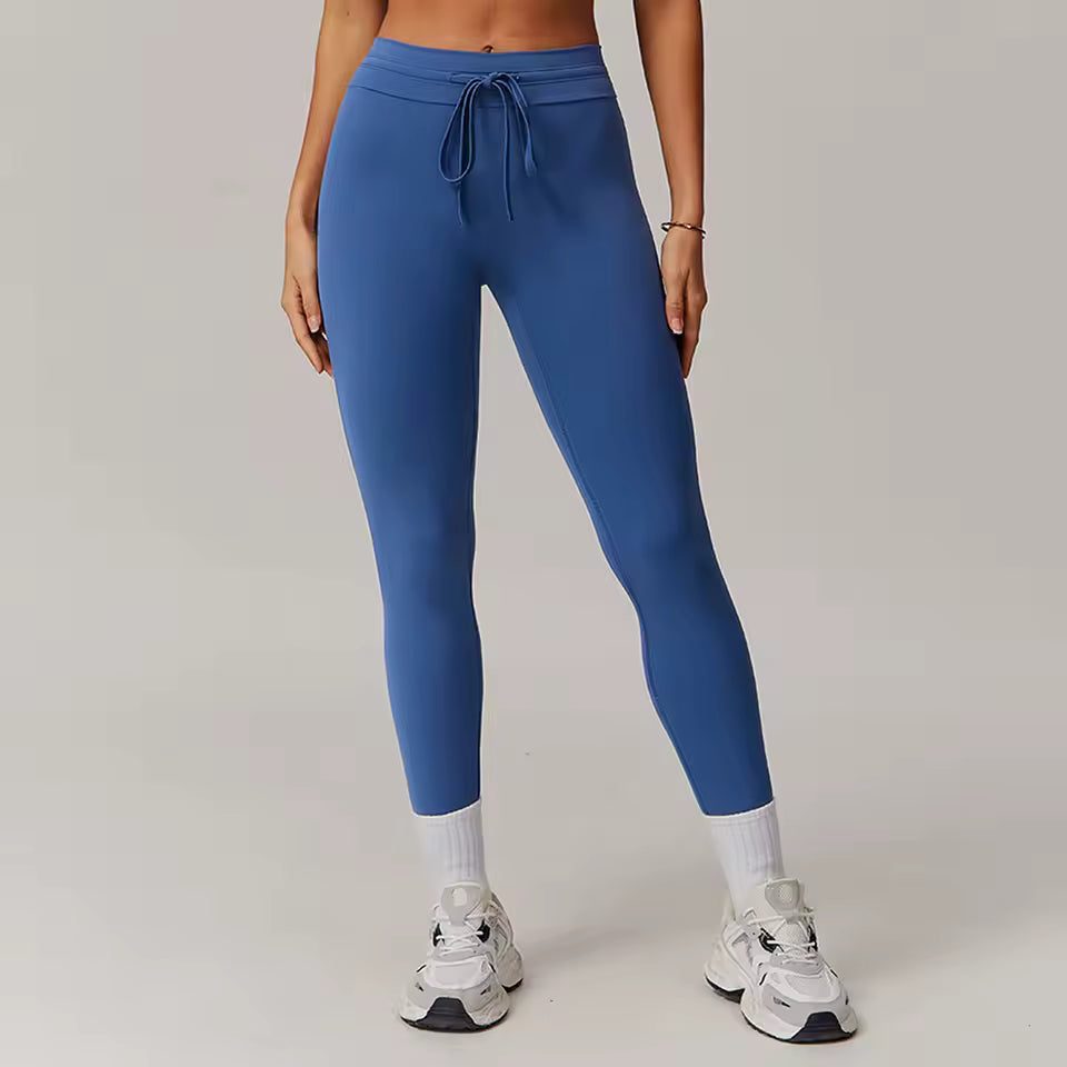 Leggings desportivas de cintura alta com cordão, efeito push up e levantamento dos glúteos, ideais para yoga, treino, corrida e uso no ginásio