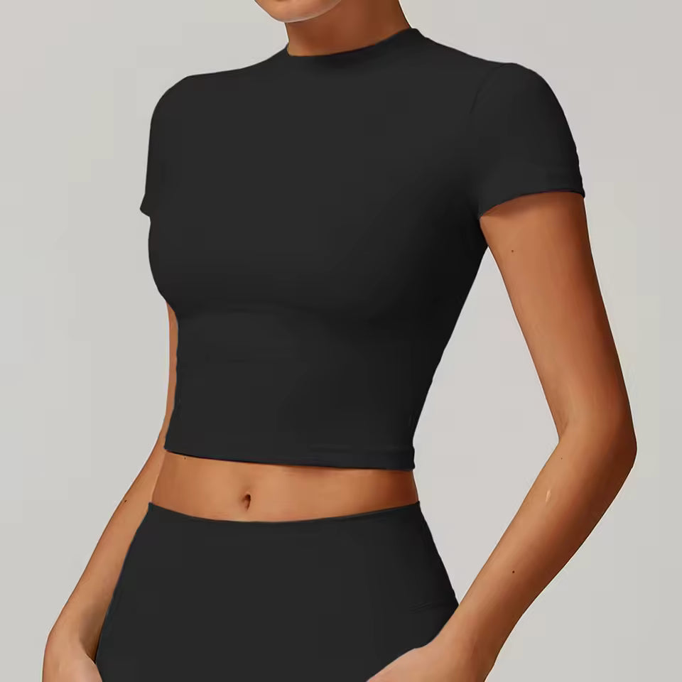 Top desportivo feminino de manga curta, respirável, ideal para yoga, treino, corrida e ginásio