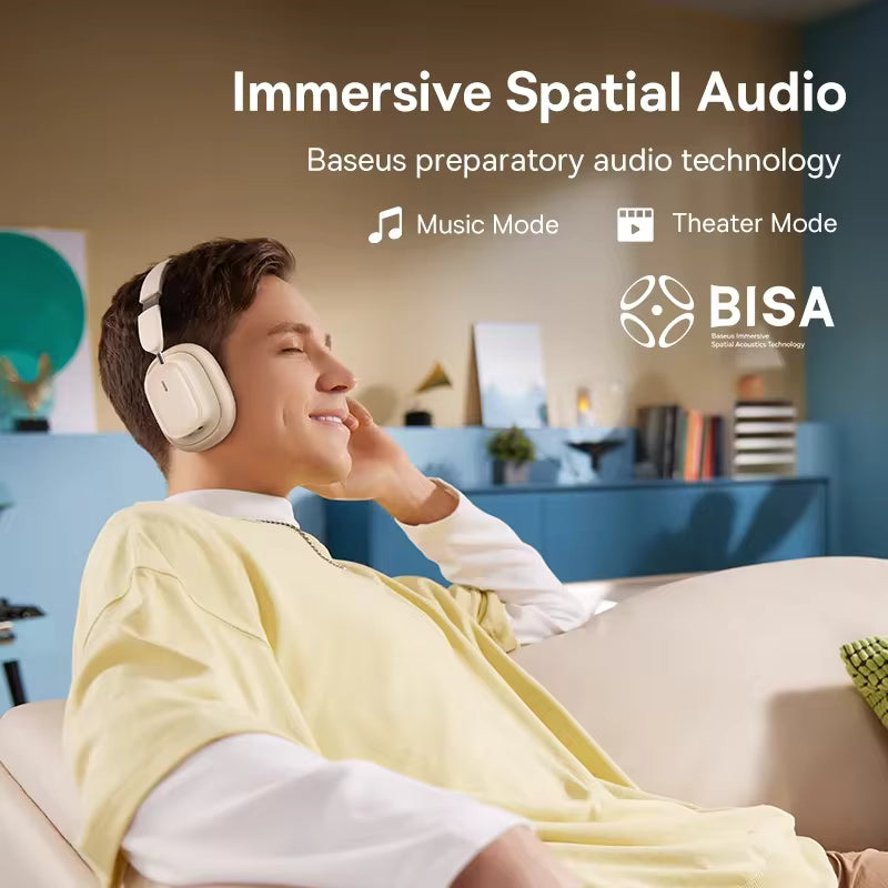 Baseus Bowie – Auscultadores Sem Fios Bluetooth 5.3, com Cancelamento de Ruído ANC de 38 dB, Áudio Hi-Res, Som Espacial 3D, Design Sobre a Orelha e Autonomia de 100 horas