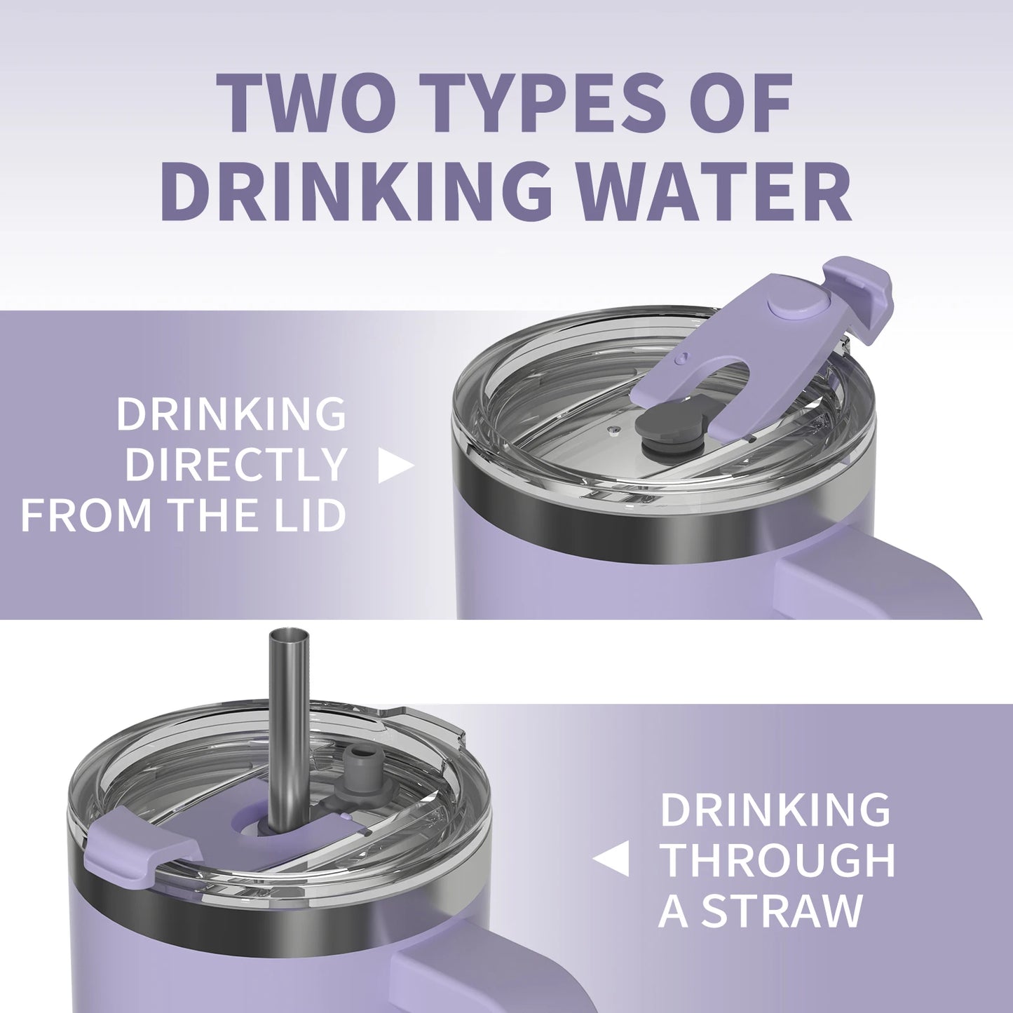 Copo térmico de aço inoxidável de grande capacidade, com alça e canudo, 30/40 oz, caneca de café com isolamento a vácuo de parede dupla.