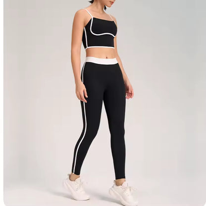 Conjunto feminino de ioga com 2 peças — roupa desportiva de ginásio, leggings fitness e top desportivo para treino.
