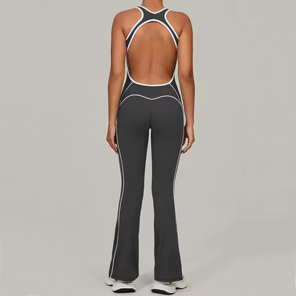 Macacão de ginástica feminino, macacão de fitness para corrida, fato desportivo feminino, roupa de yoga com blocos de cor, conjunto de treino e vestuário desportivo.
