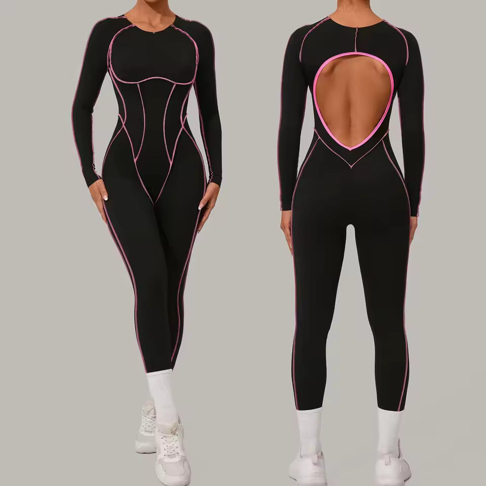 Macacão desportivo feminino, fato de treino, macacão de ginásio para corrida, conjunto de fitness e yoga, roupa desportiva activewear.