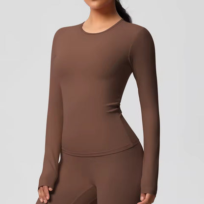 Top desportivo feminino de manga comprida respirável secagem rápida alta elasticidade ideal para yoga e treino